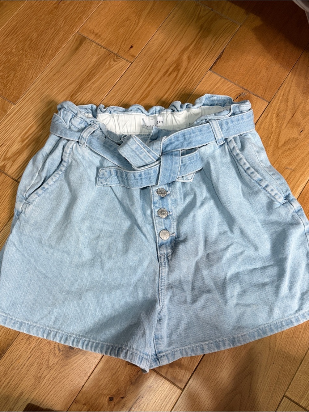 LOFT Light Wash Paperbag Waist Denim Shorts with Tie